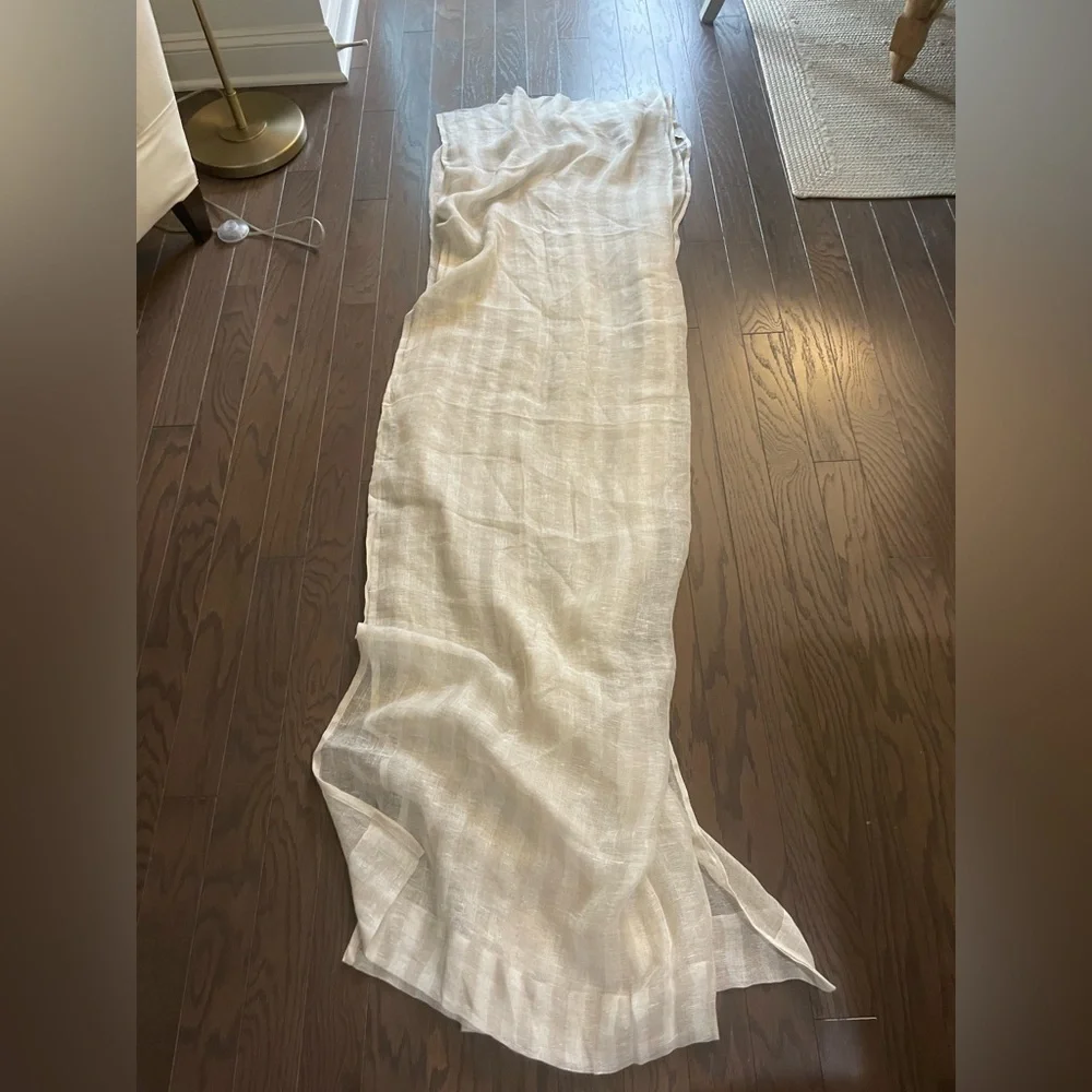 SERENA & LILY 2 100% LINEN SHADOW STRIPE SHEER CURTAIN PANELS 50x84